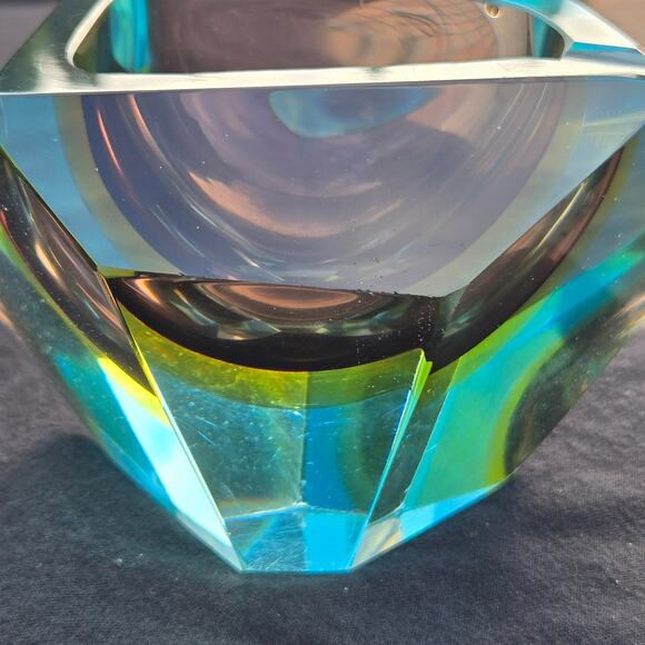 Murano Multi Faceted Submerged Style Glass Ashtray Catch All Heavy *read* - Picture 8 of 14